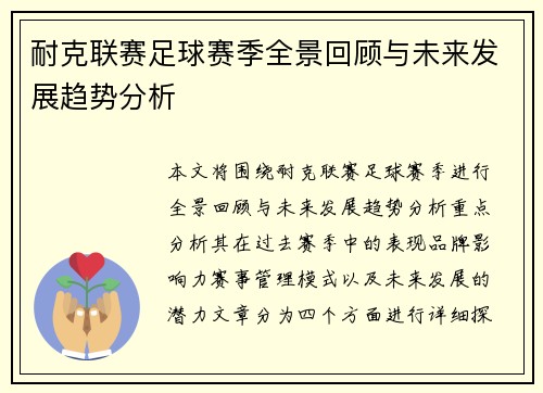 耐克联赛足球赛季全景回顾与未来发展趋势分析